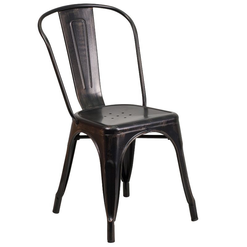 Flash Furniture Commercial Grade Black-Antique Gold Metal Indoor-Outdoor Stackable Chair