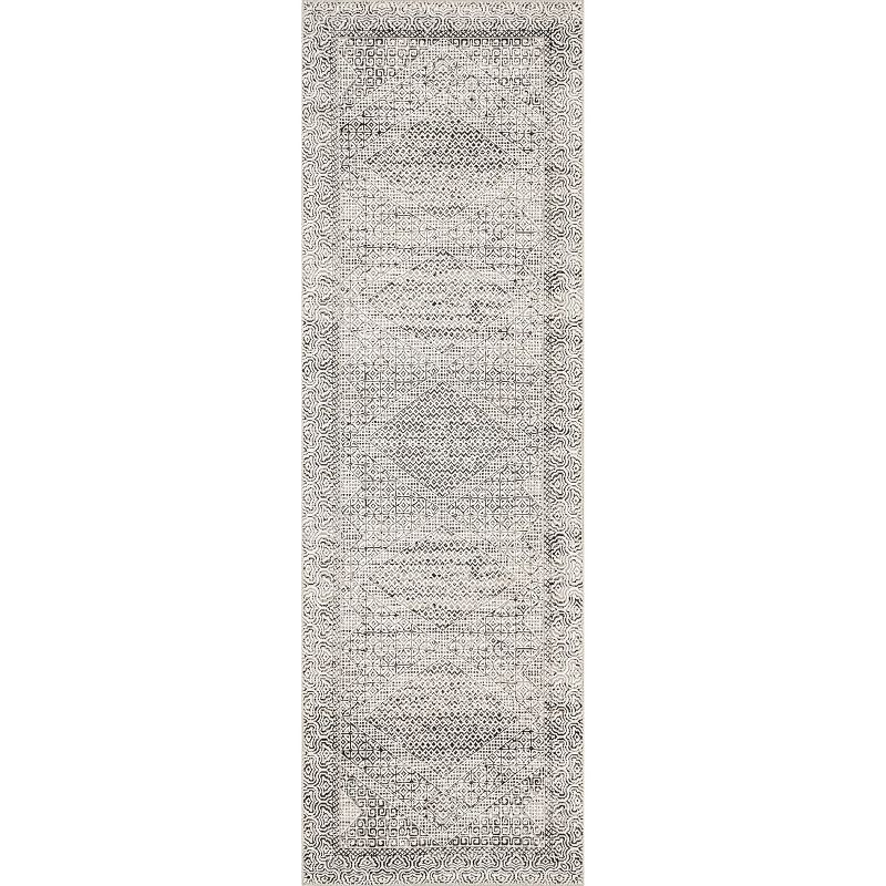 Nuloom Hart Medallion 2x12 Machine Washable Runner Indoor Area Rug for Living Room Bedroom Dining Room Entryway Hallway Kitchen, Grey/Ivory