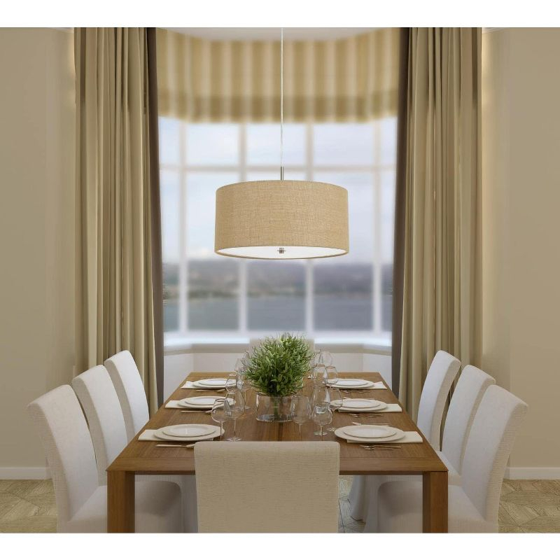 Cal Lighting 60W X 3 Addison Burlap Drum Pendant - Brushed Steel