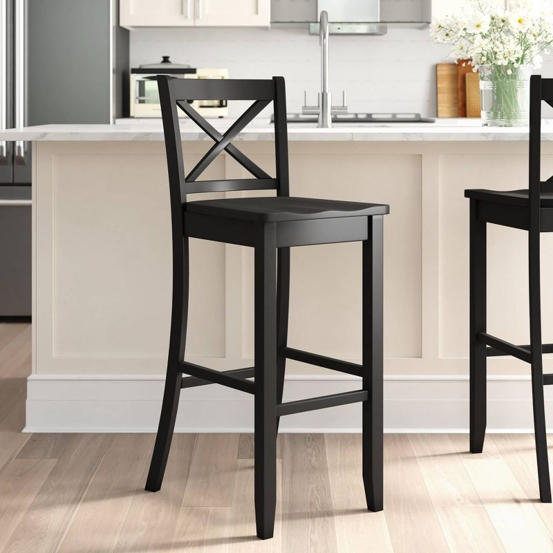 30" Torino X Back Wood Barstool - Black - Linon: Solid Rubberwood, Unupholstered, Armless