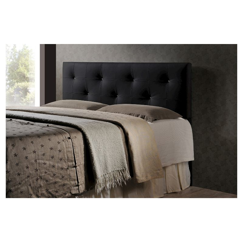 Baxton Studio Full Kirchem Modern and Contemporary Faux Leather Headboard with Faux Crystal Buttons Black: Elegant Design, Wood Frame Mounted