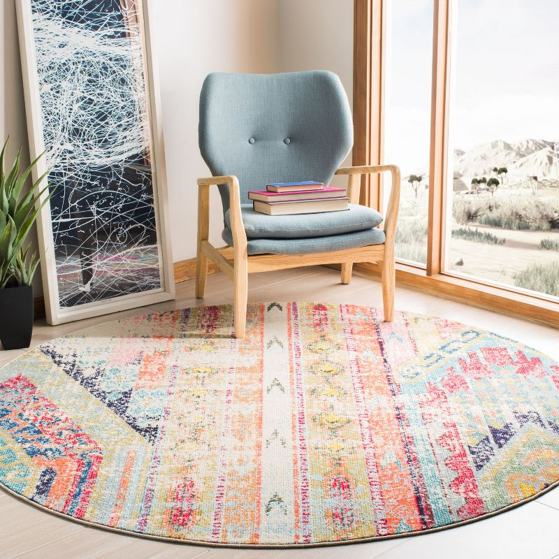 Madison MAD422 Power Loomed Indoor Accent Rug - Blue/Orange - 3' Round - Safavieh