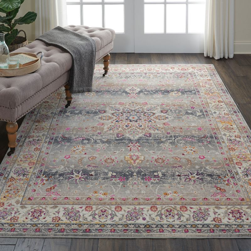 Nourison Vintage Kashan VKA01 Gray/Ivory/Pink Indoor Area Rug - 5'3 x 7'10