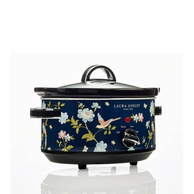 Laura Ashley 3.5L Slow Cooker Navy: Ceramic & Stainless Steel, 3 Settings, 320W, Keep Warm, 4 Quart Pot, 1-Year Warranty