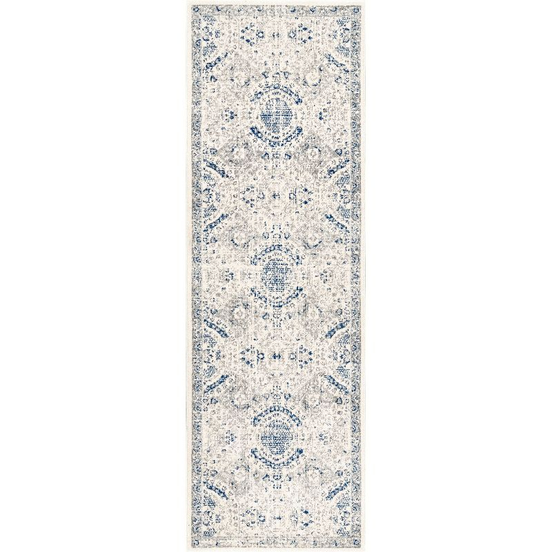 Nuloom Minta Medallion 2x8 Runner Indoor Area Rug for Living Room Bedroom Dining Room Entryway Hallway Kitchen, Blue/Off White