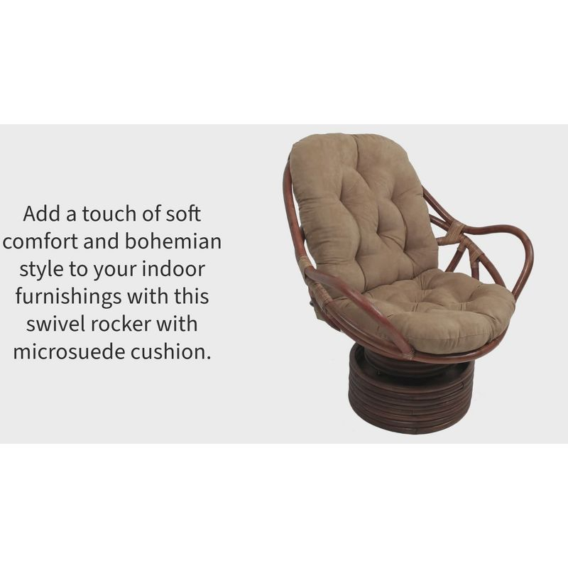 Rattan Swivel Rocker with Micro Suede Cushion Mojito Lime - International Caravan: Bohemian Walnut Finish, Comfy Arm Chair