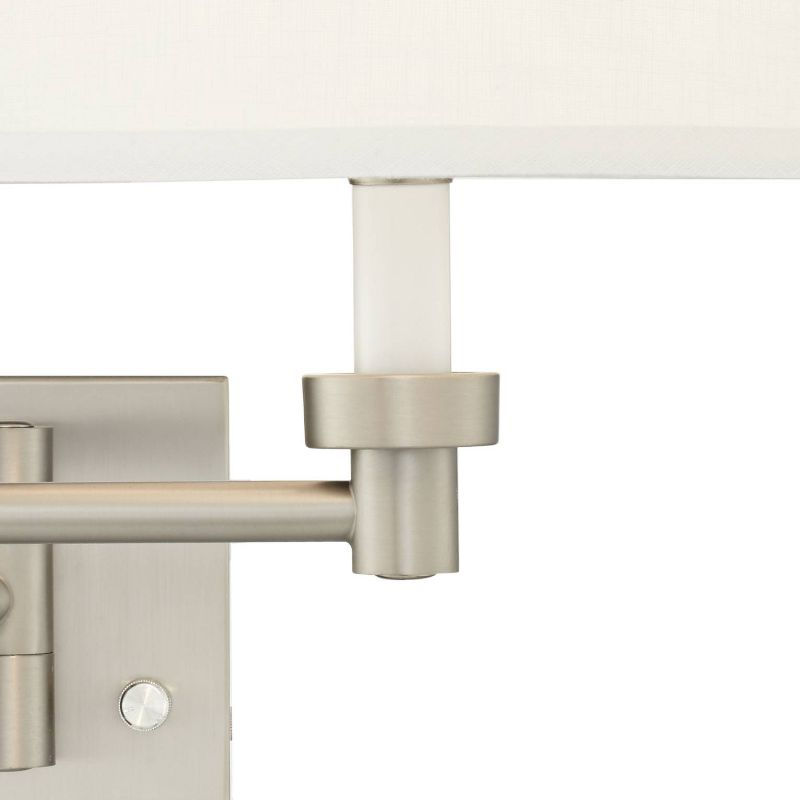 Possini Euro Design Modern Swing Arm Wall Lamps Set of 2 Brushed Nickel Plug-In Light Fixture White Drum Shade for Bedroom Bedside