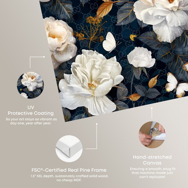 Art Remedy Navy Elegance Floral Elegant realistic Floral Wall Art, 15" x 10", Gallery Wrapped