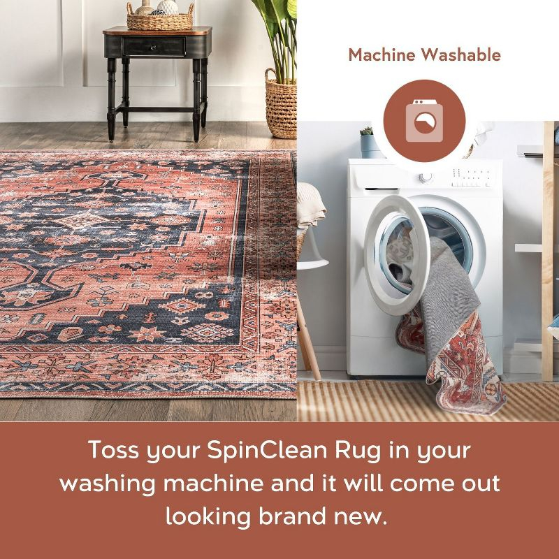 Nuloom Medallion 6x9 Machine Washable Indoor Area Rug for Living Room Bedroom Dining Room Kitchen, Brick/Dark Grey