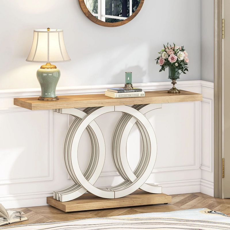 Farmhouse Console Sofa Table, 55 Inches Entryway Hallway Foyer Table White