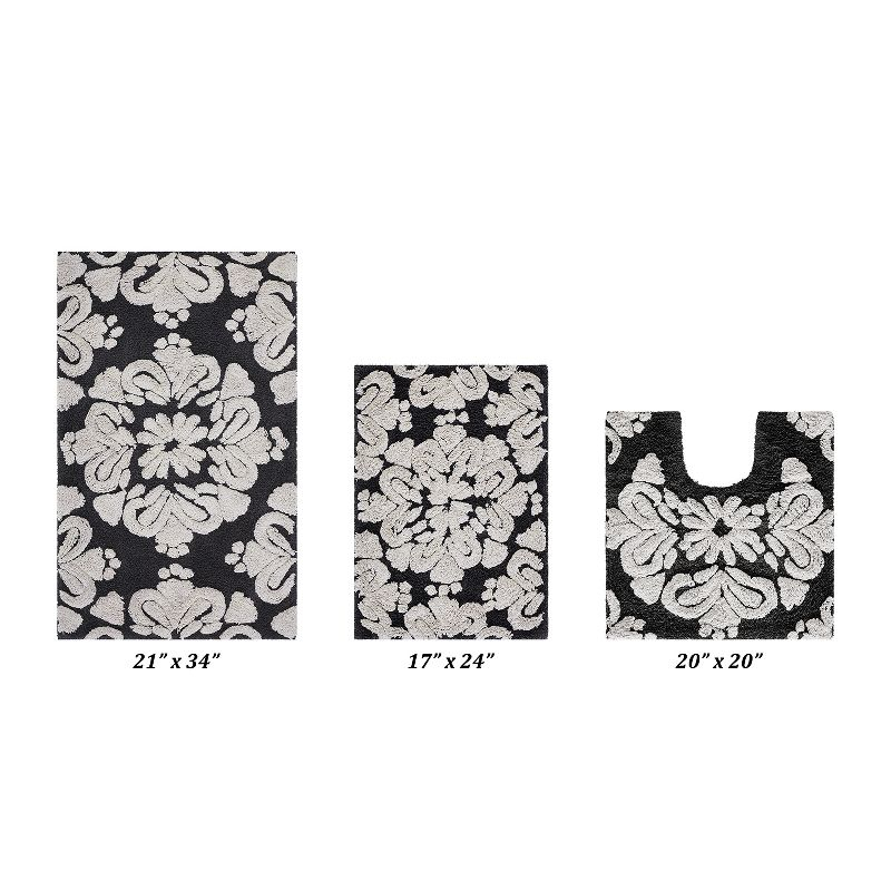 Better Trends Medallion 100% Cotton Tufted Non- Slip Backing 3 PC (17"x24"|20"x20"|21"x34") Bath Rug Set - Charcoal