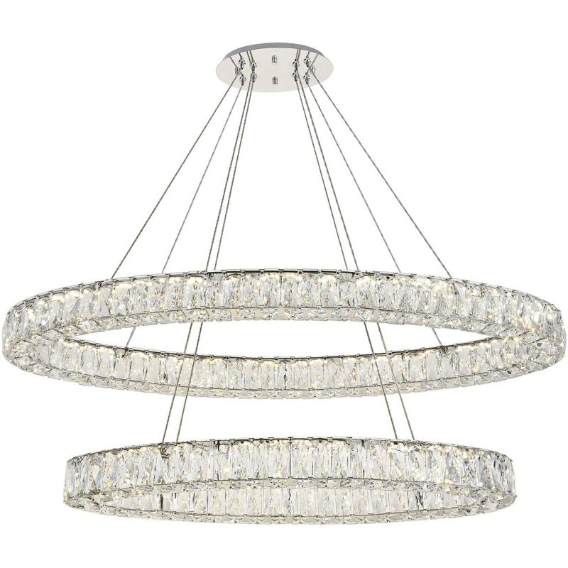 Elegant Lighting Elegant Monroe 48" Wide Chrome and Crystal 2-Tier Oval LED Chandelier