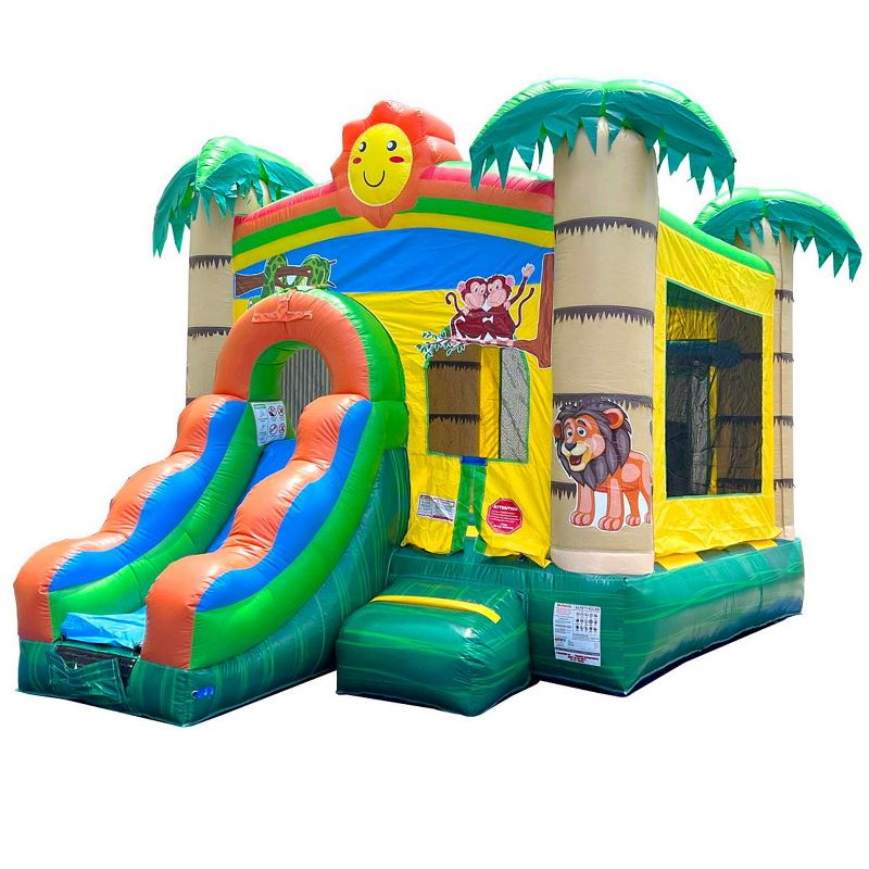 Pogo Bounce House Crossover Bounce House with Slide, Tropical Smiley Face, No Blower