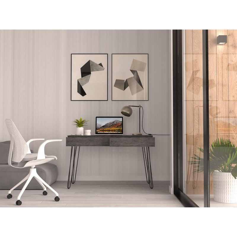 Depot E-Shop Writing Desk with 2-Drawers and Hairpin Legs