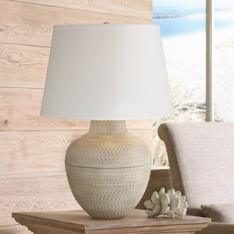 Barnes and Ivy Rustic Farmhouse Table Lamp 27 1/4" Tall Natural Beige Hammered Metal White Linen Fabric Drum Shade for Living Room