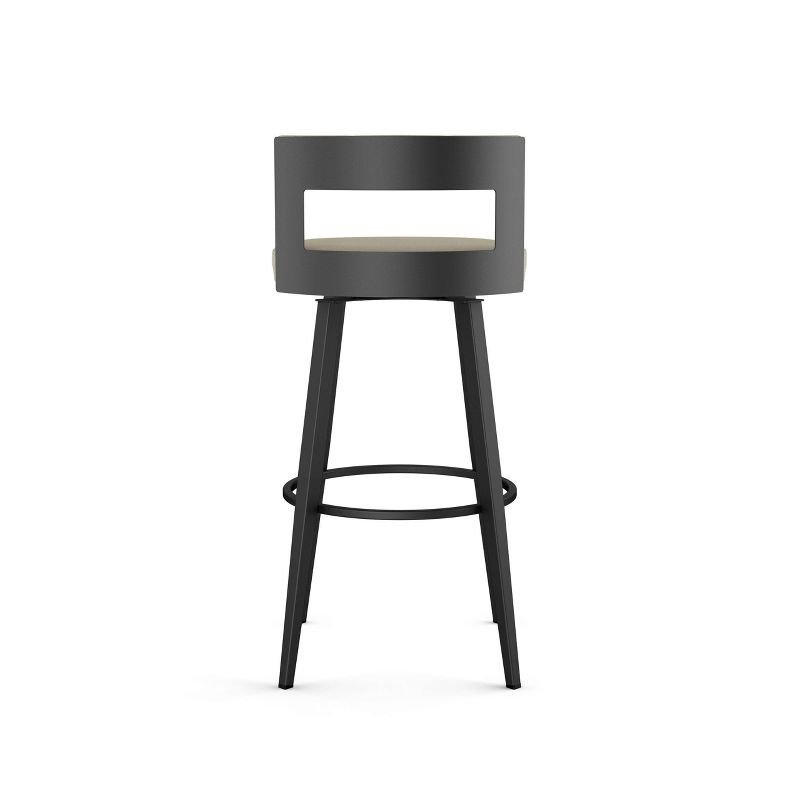 Amisco Paramont Upholstered Counter Height Barstool Greige/Black: Modern Round Faux Leather, Steel Frame, 300 lbs Capacity