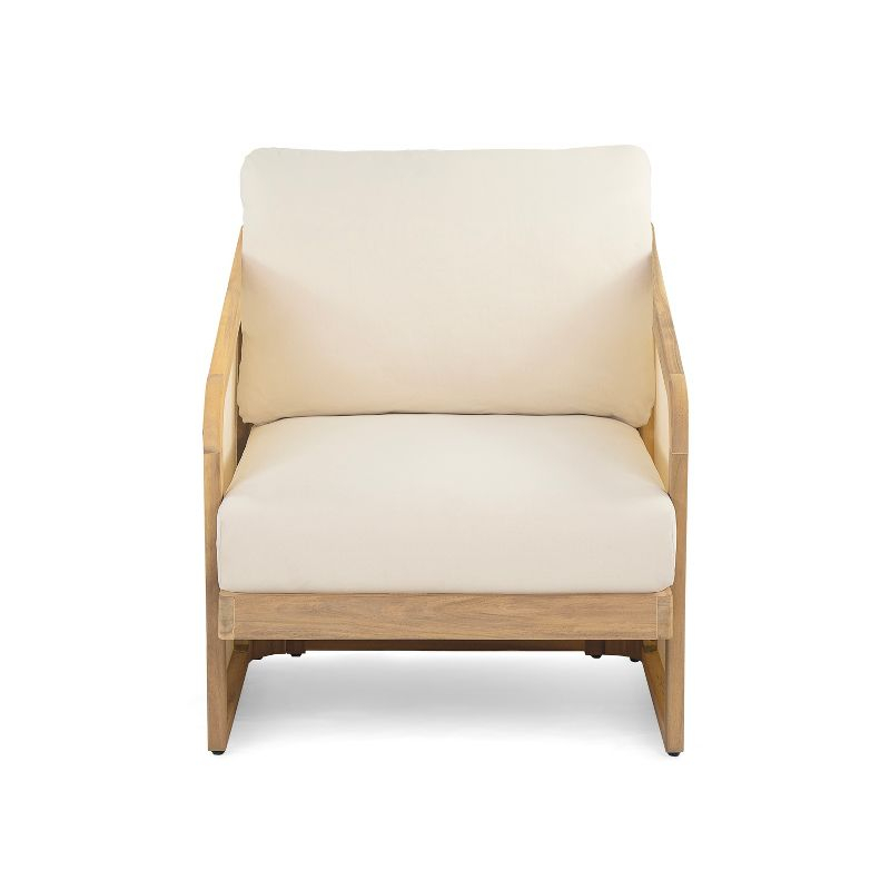 Christopher Knight Home Bendgn Patio Acacia Wood and Textilene Club Chair with Cushion, Teak/Beige, Set of 2