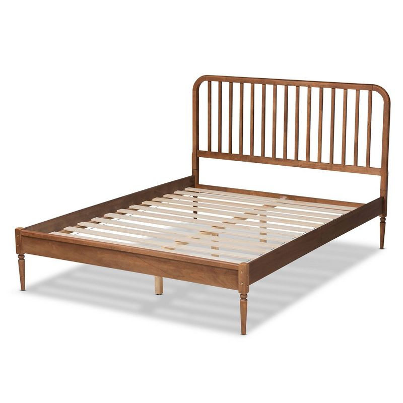 Full Neilan Wood Platform Bed Walnut Brown - Baxton Studio: Slatted Headboard, Turned Legs