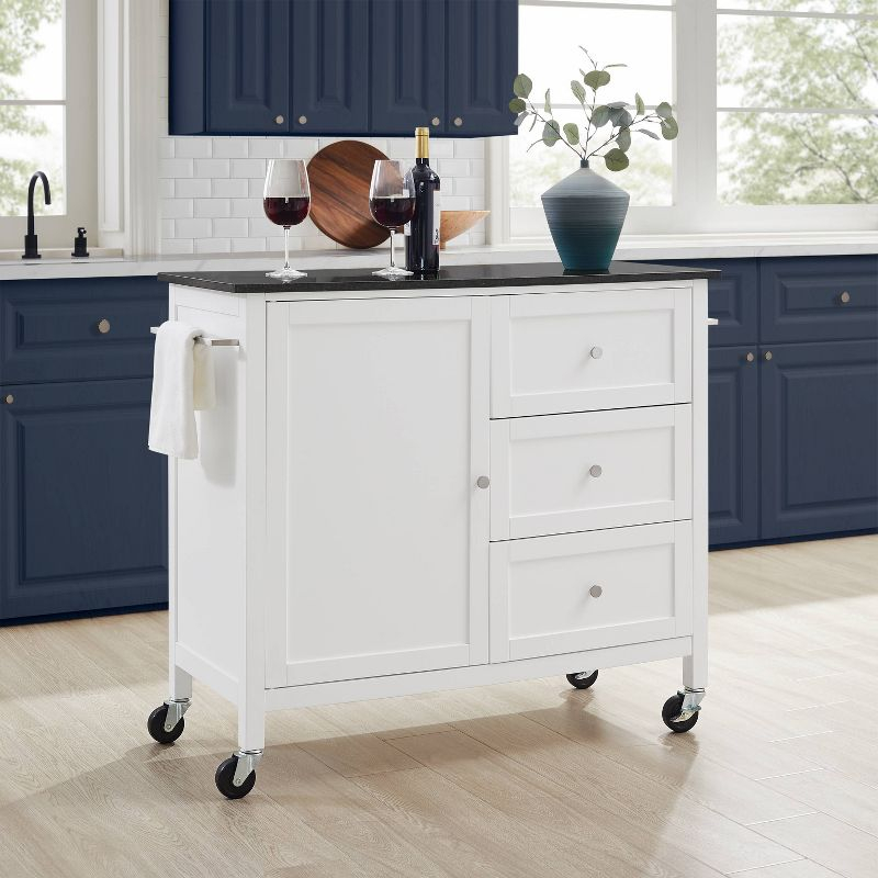 Crosley Soren Granite Top Kitchen Island/Cart Black/White: Traditional Style with Caster Wheels, Storage & Assembly Tools Provided