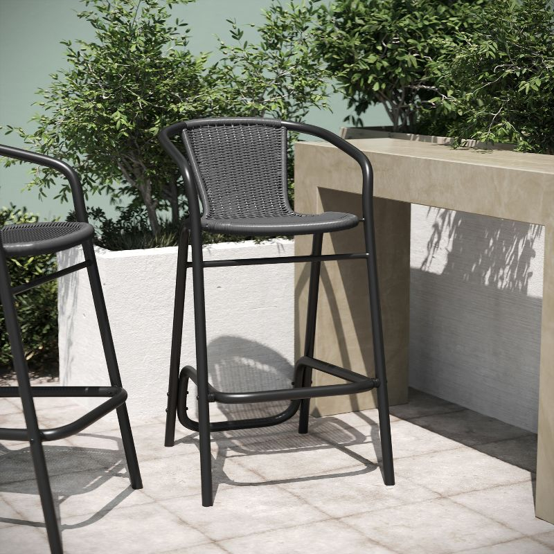 Emma and Oliver Indoor/Outdoor Restaurant Style Rattan Barstool in Black