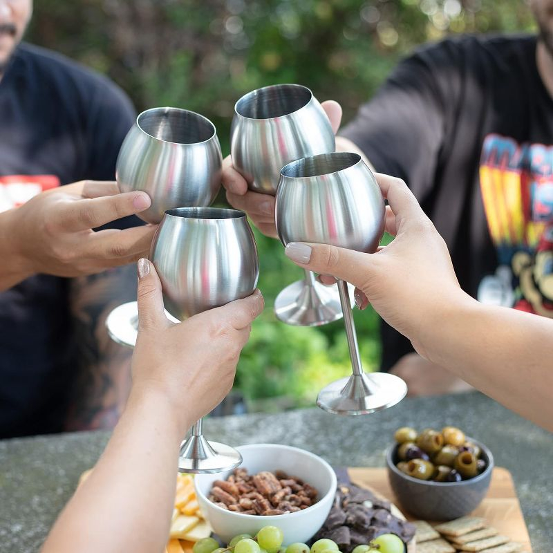 D'Eco Unbreakable 12 Oz Stainless Steel Wine Glasses (8 Pack) Large Stemmed Matte Silver Wine Goblets - Reusable Drinkware - Great Mother's Day Gift