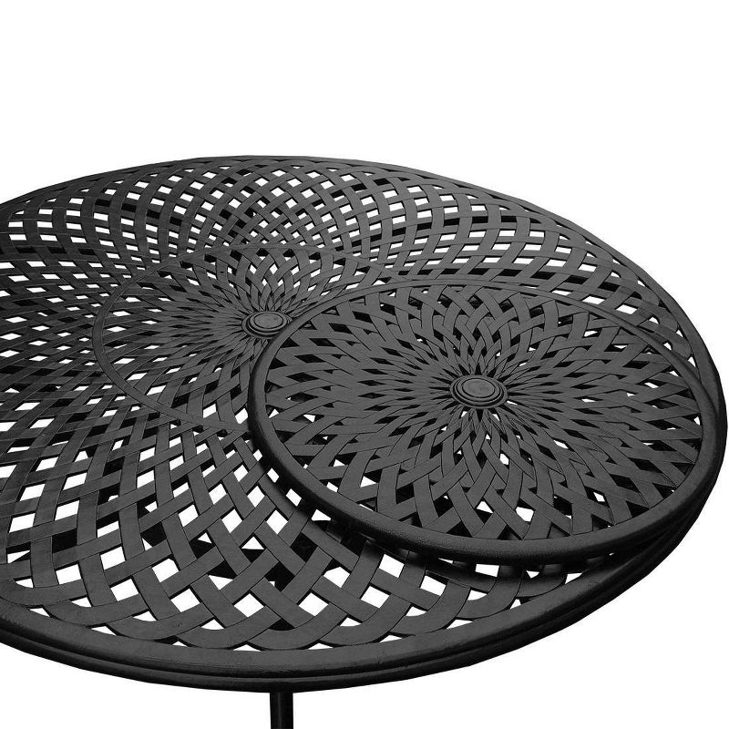 7pc Outdoor Dining Set with 59" Modern Ornate Mesh Aluminum Round Table & Luxury Chairs Black - Oakland Living