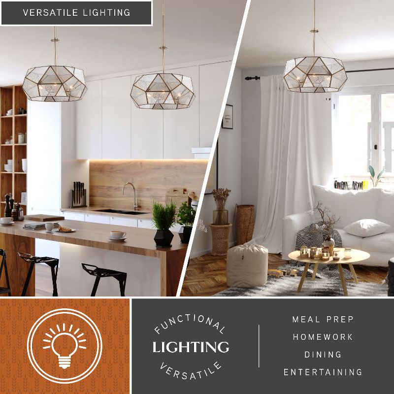 VAXCEL Euclid Brass Mid-Century Modern Pendant Light Mercury Glass, Aged Brass, 3 Light, 20 inch