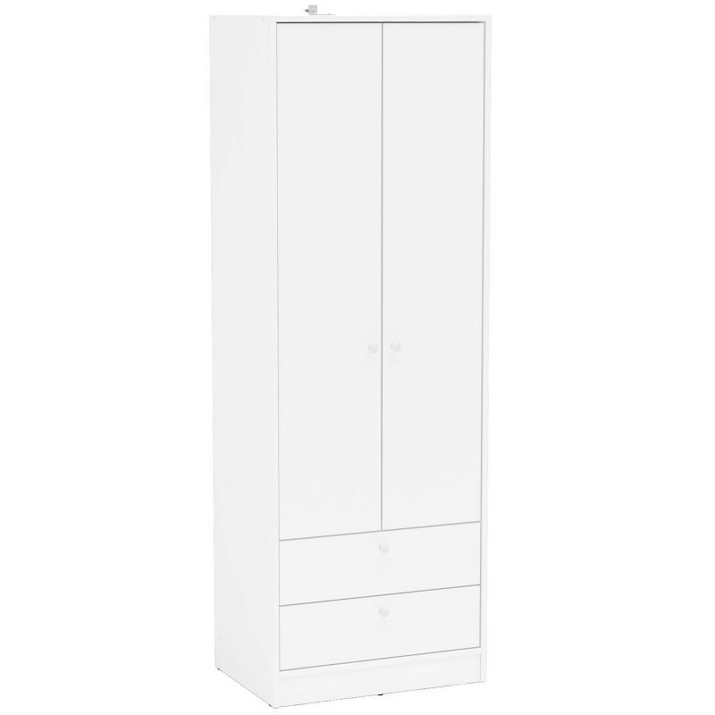 Denmark 2 Door and 2 Drawer Wardrobe White - Polifurniture: Modern Clothing Armoire with Fixed Hanging Rod