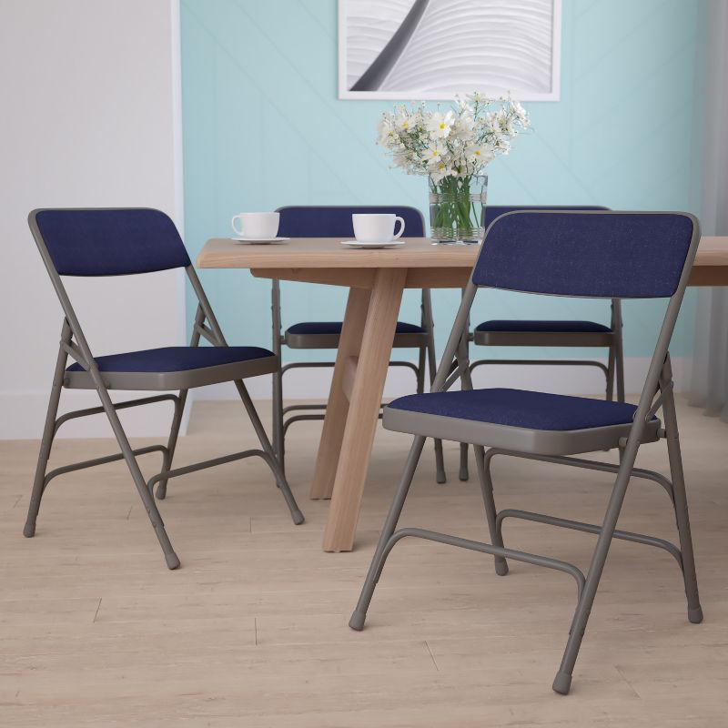 Flash Furniture 4 Pack HERCULES Series Curved Triple Braced & Double Hinged Navy Fabric Metal Folding Chair