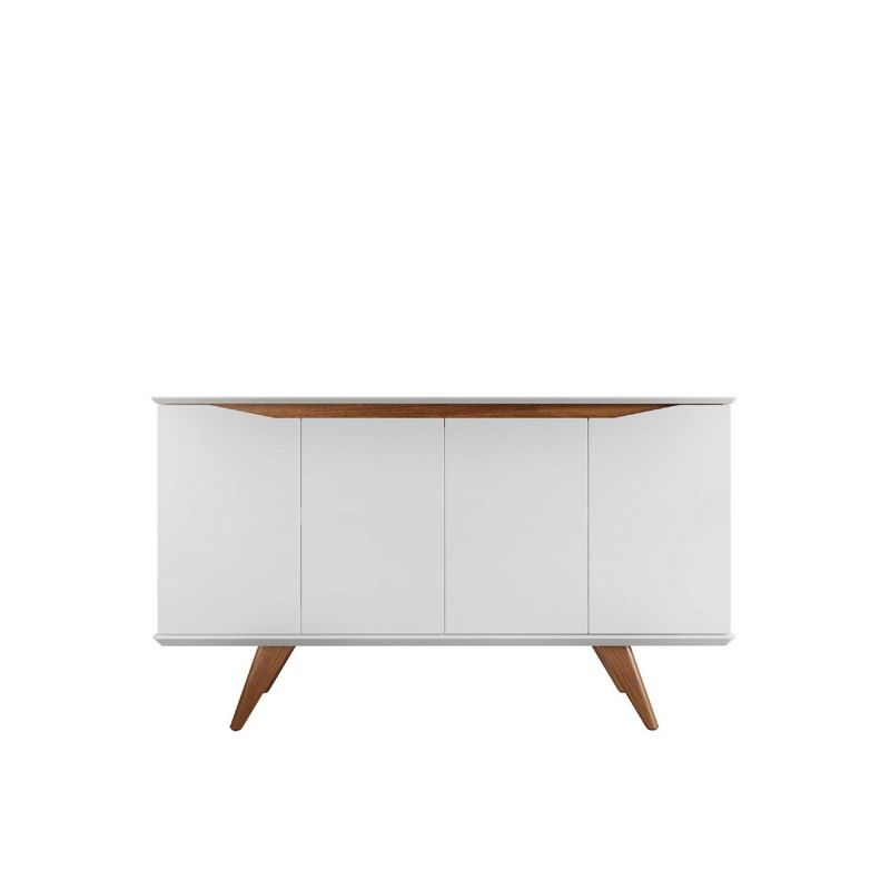 Manhattan Comfort 53.15" Tudor 4 Shelf Sideboard White/Cream : Mid-Century Buffet Server, MDF Storage Cabinet