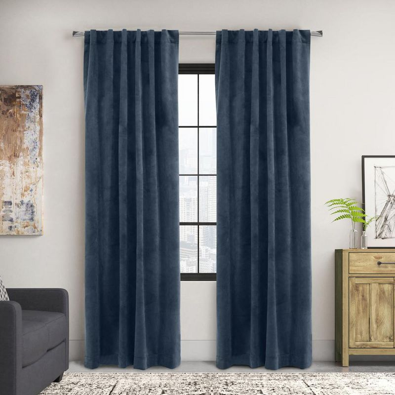 Thermaplus Seren Room Darkening Window Treatment Dual Header Curtain Panel for Bedroom Livingroom 50" x 108" Navy
