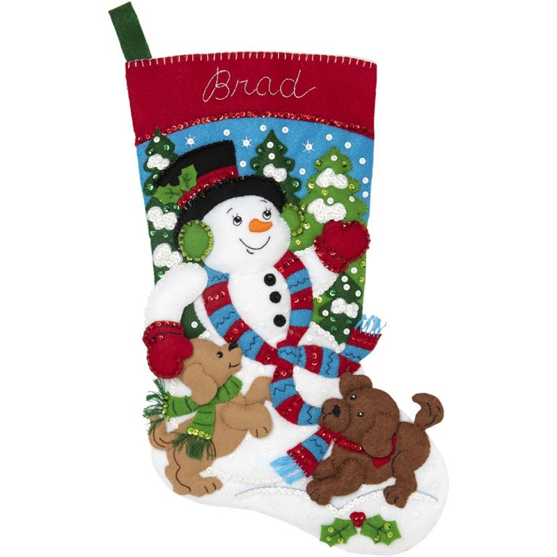 Bucilla Felt Stocking Applique Kit 18" Long-Snowman & Puppies