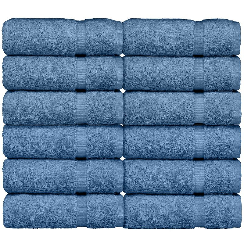 BC BARE COTTON Luxury Hotel & Spa Towel Turkish Cotton Washcloths - Dobby Border (13x13 Inches) - Set of 12 - Wedgewood