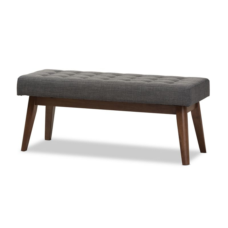 Baxton Studio Elia Mid Century Modern Walnut Wood Fabric Button Tufted Bench Dark Gray: Rubberwood Frame, Polyester Upholstery, 400lb Capacity