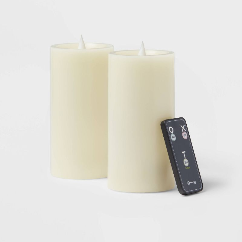 2pk 3" x 6" LED Candles Cream - Threshold™: Paraffin Wax, Traditional Decor, Pillar Style