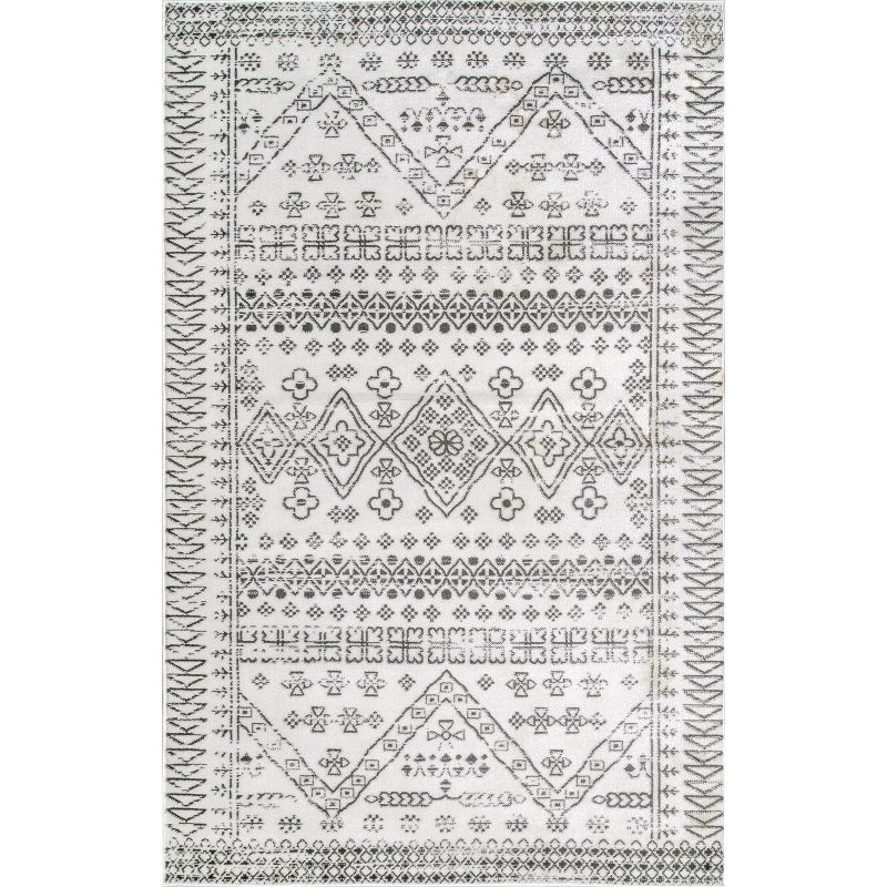 Nuloom Frances Moroccan 4x6 Indoor Area Rug for Living Room Bedroom Dining Room Kitchen, Light Grey/Ivory