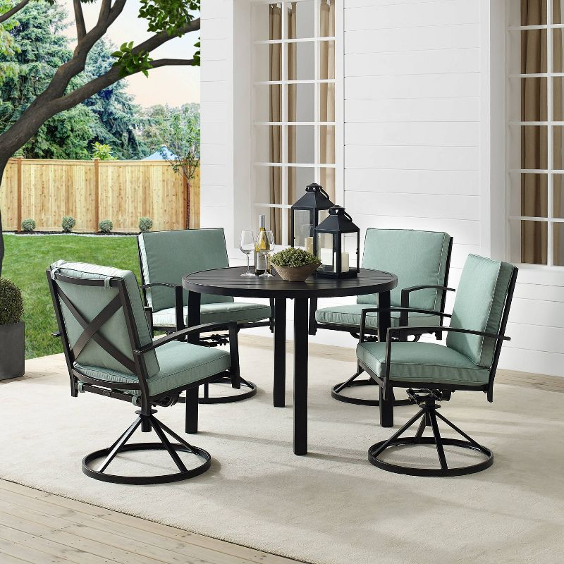 5pc Kaplan Outdoor Steel Round Dining Set with Swivel Chairs Mist/Bronze - Crosley