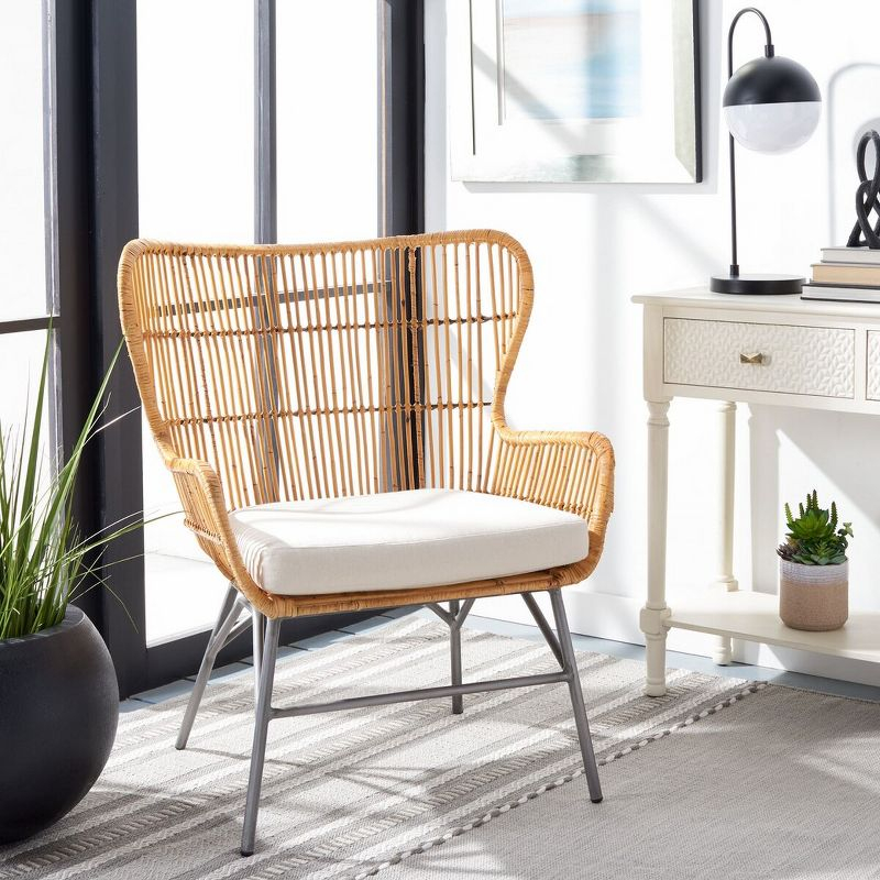 Lenu Rattan Accent Chair with Cushion - Natural/White/ Black - Safavieh