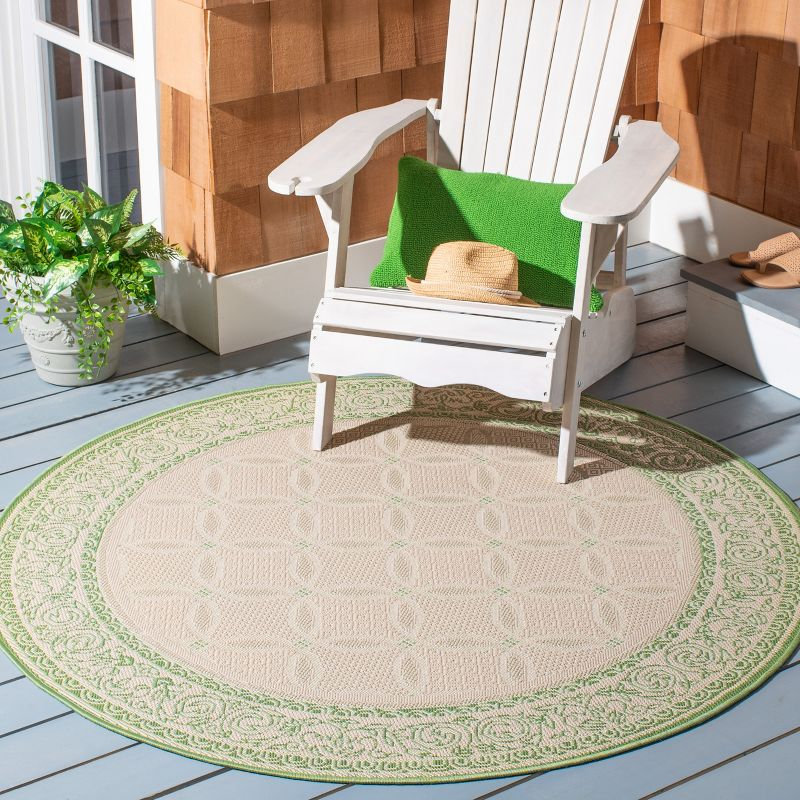 Courtyard CY1502 Power Loomed Indoor and Outdoor Area Rug - Natural/Olive - 5'3" Round - Safavieh