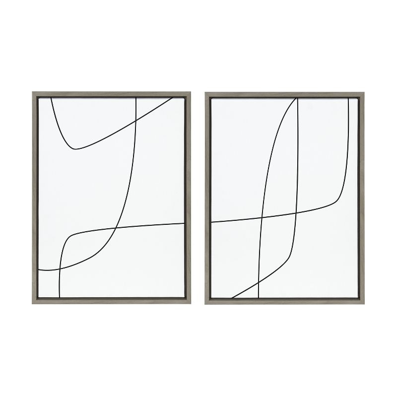 Kate and Laurel Sylvie Modern Line Abstract 3 and 4 Black and White Framed Canvas by The Creative Bunch Studio, 2 Piece 18x24, Gray