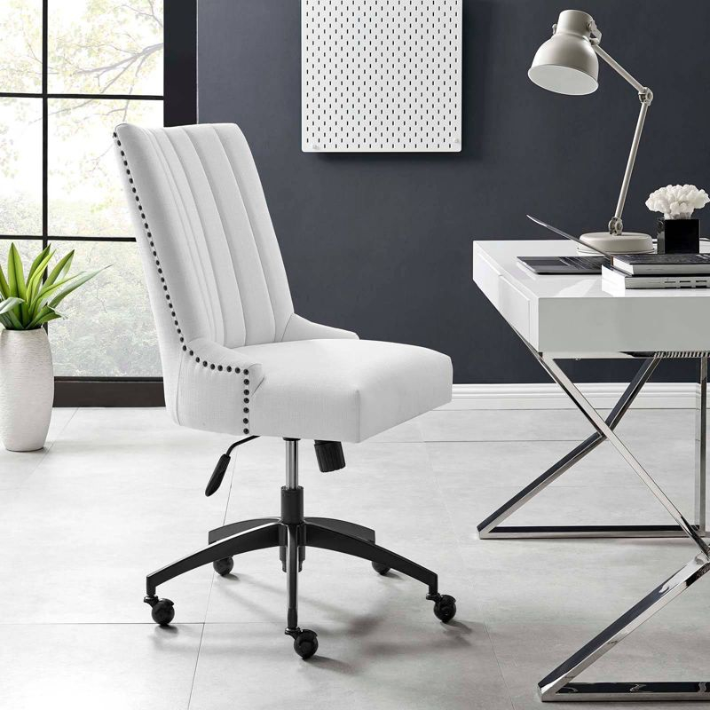 Empower Channel Tufted Fabric Office Chair Black/White - Modway: Armless, with Wheels, Adjustable Height