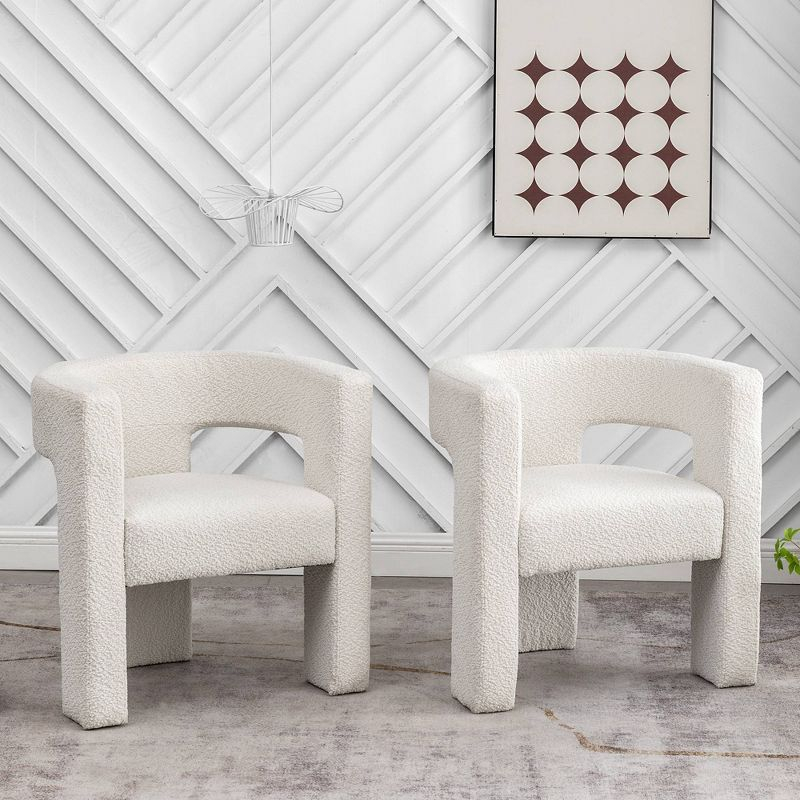 Kinwell Set of 2 28" Wide Boucle Upholstered Square Armchair Cream: Polyester Fill, Wood Frame, No Assembly Required