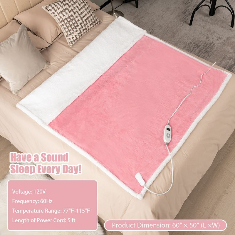 Tangkula Heated Blanket 60" x 50" Electric Blanket Throw, Warming Blanket with 10 Heating Levels, 9H Timer Auto Shut Off, Overheat Protection Pink
