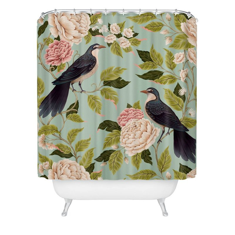 Avenie Natural Matter Bird Song Shower Curtain - Deny Designs: Polyester Microfiber, Machine Washable, Ring Top