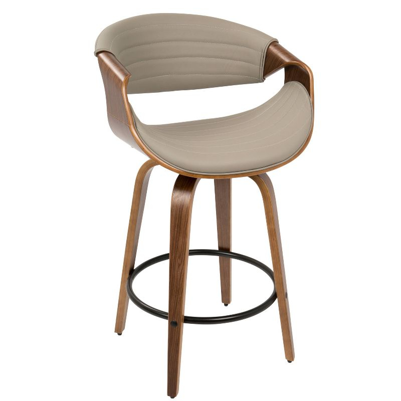 Set of 2 Symphony Upholstered Counter Height Barstools Gray/Walnut - LumiSource: Mid-Century, Faux Leather, Wood Legs