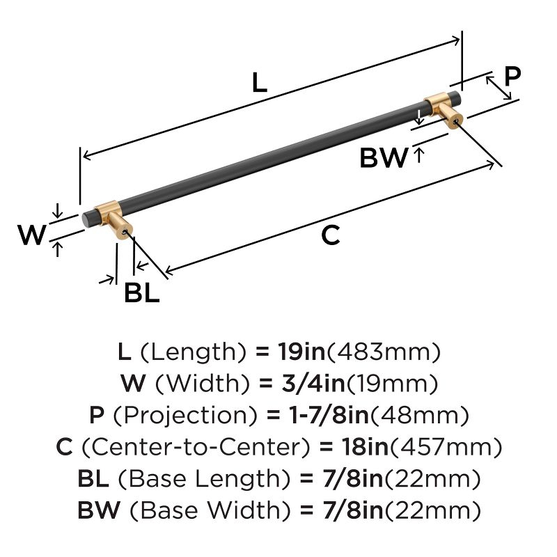 Amerock Mergence 18 inch (457mm) Center-to-Center Matte Black/Champagne Bronze Appliance Pull