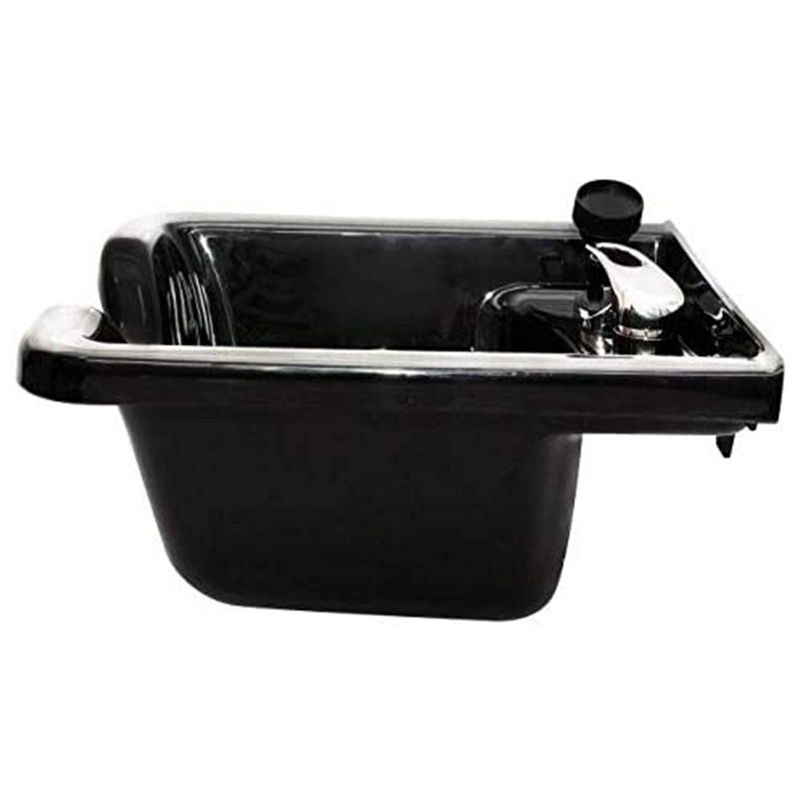 PureSana Chromium 19 Inch Square Professional Grade Shampoo Bowl and Fixture Set with Sprayer Hose, Mounting Bracket, and Strainer, Black