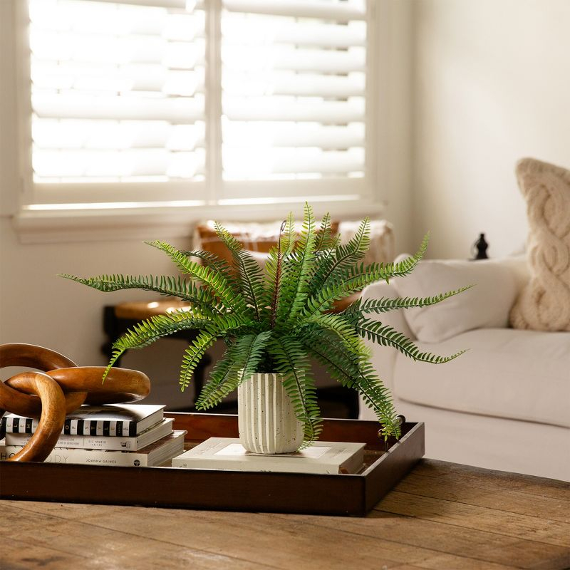 Nearly Natural 16-in Artificial Boston Fern Plant in Decorative Cement Planter