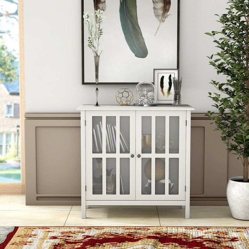 Costway 31'' Storage Buffet Cabinet Glass Door Sideboard Console Table Server Display White