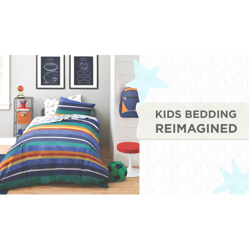 Saturday Park Vintage Stripe & Sports 100% Organic Cotton Queen Bed Set
